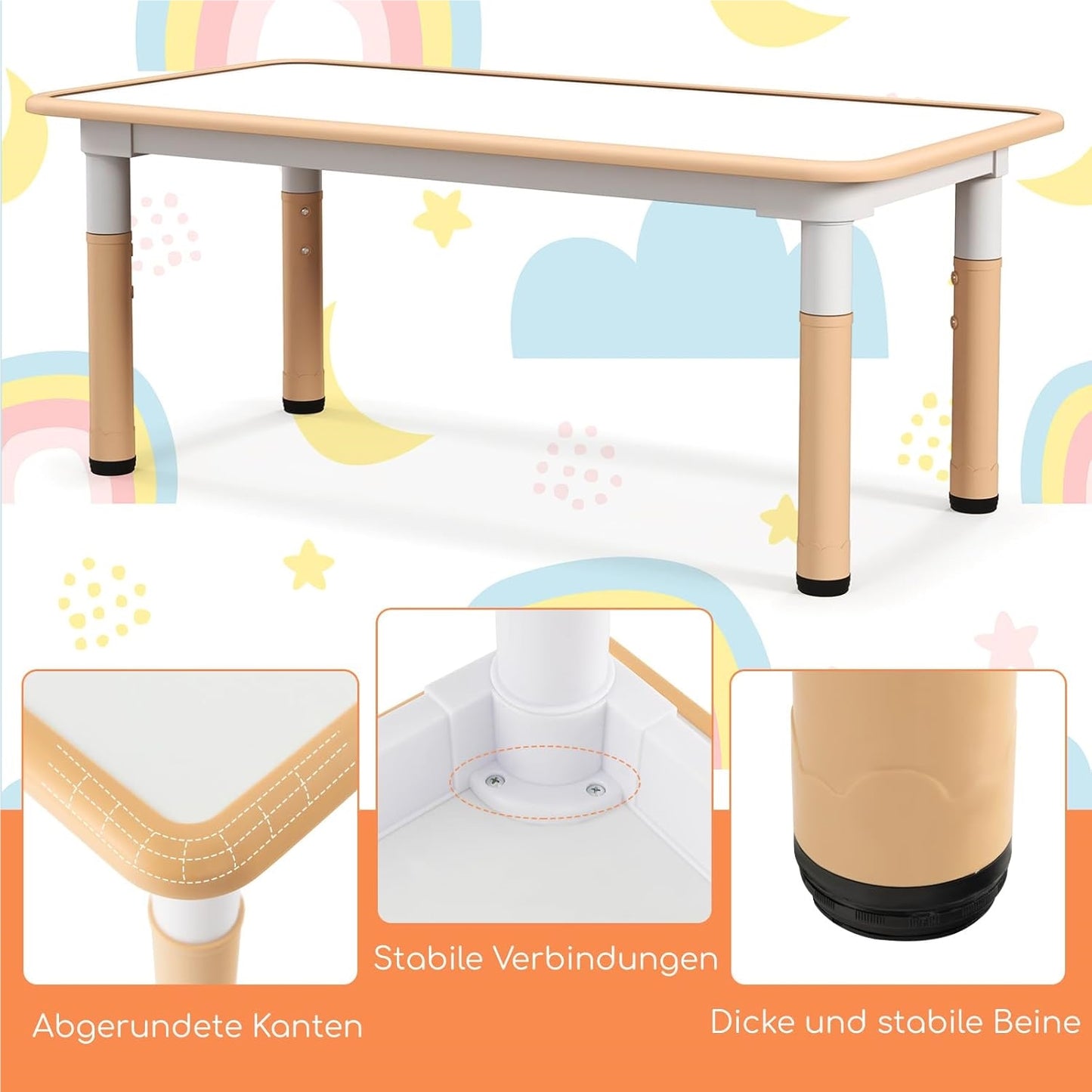 Kinder Tafel – Kindertafel – Speeltafel – Tafel Met Stoelen – Kinderstoel Set – Verstelbare Hoogte – Groot Graffiti Tafelblad 120x60 cm – Natuurlijk Houtkleur