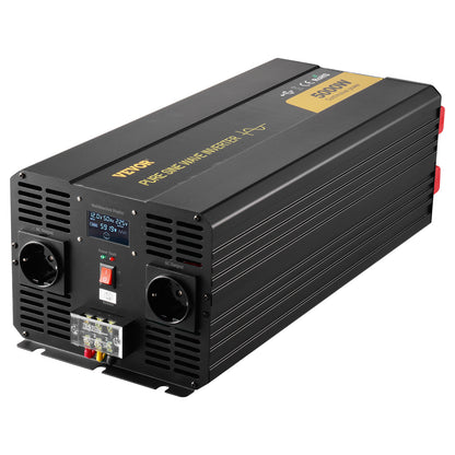 Pure Sine Wave Omvormer – Stroomomvormer – DC naar AC Omvormer – Power Inverter – 5000W Omvormer Zwart – Zuivere Sinusgolf – LCD Display