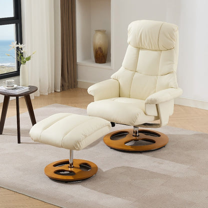 360° Swivel Recliner Chair with Massage & Heat - Heavy-Duty Metal Frame, PU Fabric White Modern Reclining Lounge Chair with Ottoman Footrest, Manual Operation, No Assembly Required, Easy-Clean Surface for Living Room, Home T