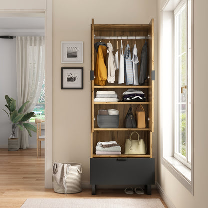 kledingkast – kledingrek – vrijstaande kast – opbergkast – houten hangkast – massief hout – verstelbare planken – direct gebruiksklaar