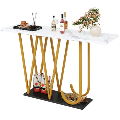 Haltafel – Sidetable – Wandtafel – Consoletafel – Bijzettafel – Marmerlook – 120x29,5x80 cm – Voorgemonteerd – Eigentijds Design