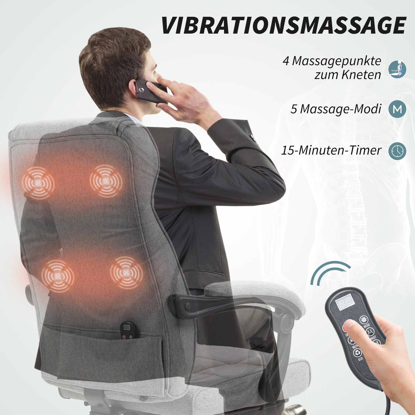 Ergonomic Office Chair with Massage Function, Reclining Boss Chair with Footrest, Gray