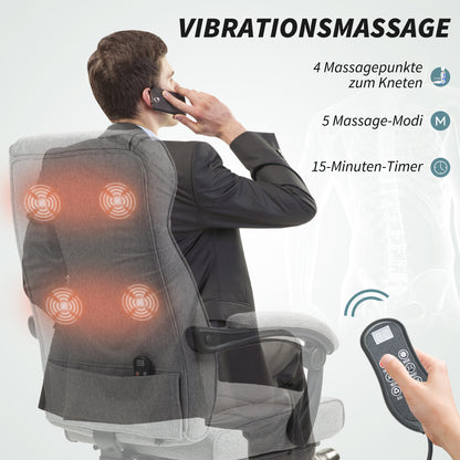 Ergonomic Office Chair with Massage Function, Reclining Boss Chair with Footrest, Gray
