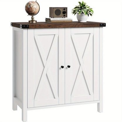 Farmhouse Sidetable – Dressoir – Buffetkast – Opbergkast – Haltafel – Compact Ontwerp – Stevig MDF Metalen Poten – Wit Met Bruin