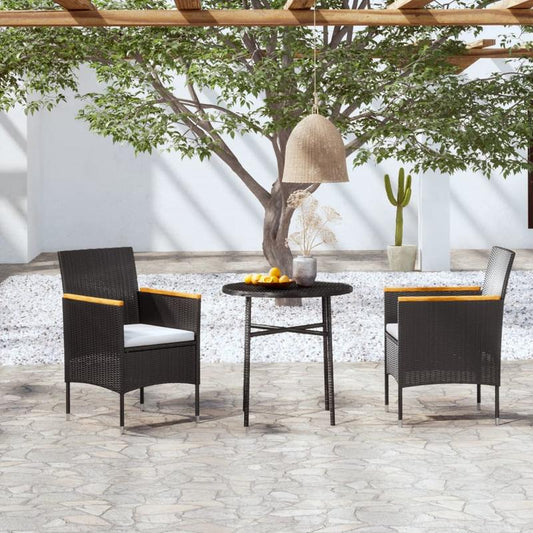 3-delige Loungeset – Tuinset – Loungeset – Patio Meubels – Buitenmeubilair – Zwart Poly Rattan – Weerbestendig – Duurzaam Metalen Frame