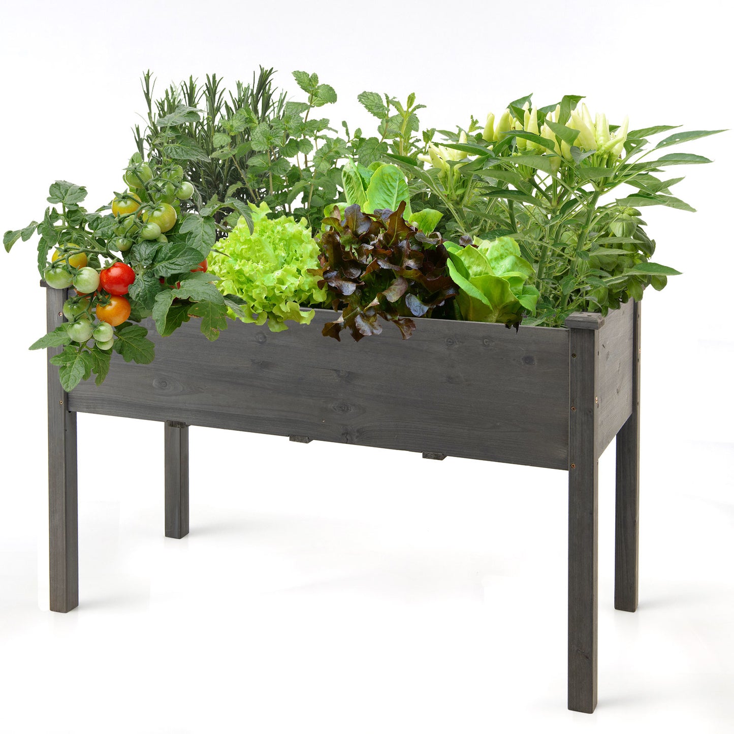 Houten verhoogde plantenbak – Raised Garden Bed – Tuinbak – Plantenbak – Kweekbak – Met waterdichte PE kashoes – 125 x 59 x 76 cm – Ergonomisch verhoogd met stevige steunen – Grijs