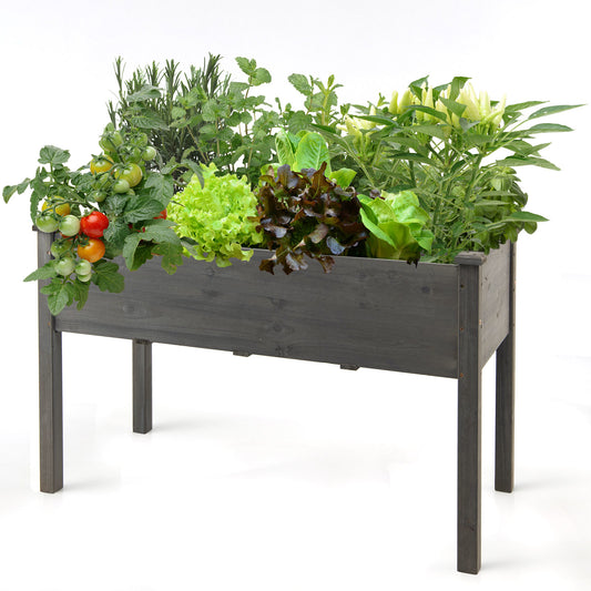 Houten verhoogde plantenbak – Raised Garden Bed – Tuinbak – Plantenbak – Kweekbak – Met waterdichte PE kashoes – 125 x 59 x 76 cm – Ergonomisch verhoogd met stevige steunen – Grijs