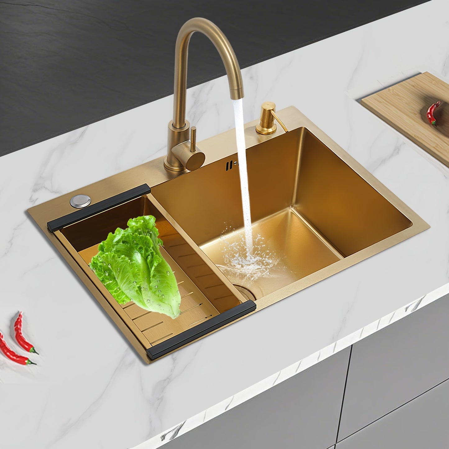 Keukenspoelbak – Spoelbak – Gootsteen – Wasbak – Enkele Spoelbak – 201 Roestvrij Staal – 45x60x20 cm – 360° Draaibare Mengkraan – Geluiddempend met Anti-Condenslaag