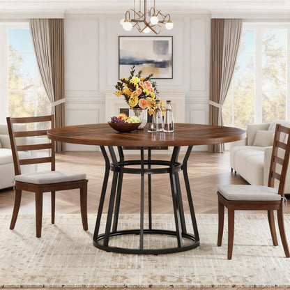 Ronde Eettafel – Ronde Tafel – Eetkamertafel – Keukentafel – Tafel Voor 4 Personen – 119,89 cm Diameter – Bruin Onderstel Metaal