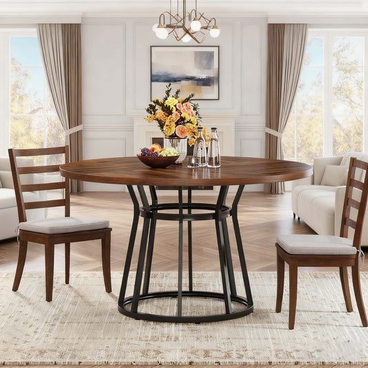 Ronde Eettafel – Ronde Tafel – Eetkamertafel – Keukentafel – Tafel Voor 4 Personen – 119,89 cm Diameter – Bruin Onderstel Metaal