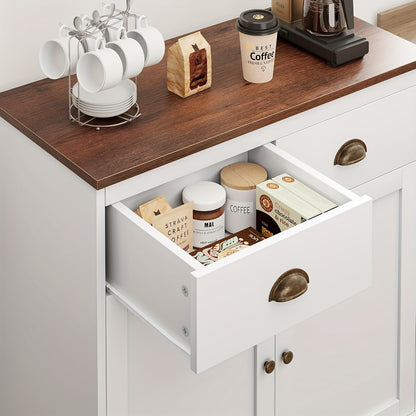 Dressoir – Sideboard – Opbergkast – Kast – Wandmeubel – Wit Gelakt – 80x40x90 cm – MDF & Composiethout – Verstelbare Planken – 2 Grote Lades