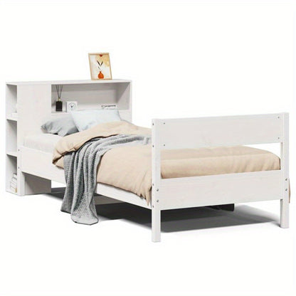 Massief Houten Bed – Houten Bedframe – Eenpersoonsbed – Slaapbank – Stijlvol Bed – Wit – 90x190 cm – Praktisch Demontabel Ontwerp – Koninklijk Design