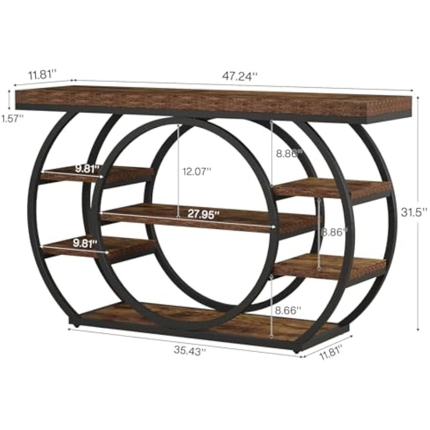 Vintage Boekenkast – Boekplank – Opbergkast – Vakkenkast – Openkast – Industrieel Design – 180 cm Hoog – 5 Ruime Planken – Warme Eikenhoutafwerking