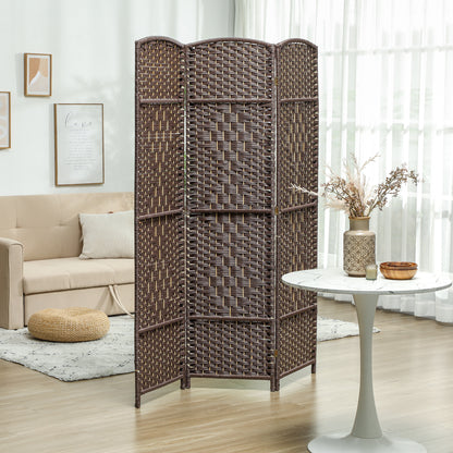 Roomdivider – Scheidingswand – Kamerscherm – Vouwscherm – Raumteiler – 3-delig Vouwbaar – Natuurlijk Dennenhout & Rotan Patroon – Bruin