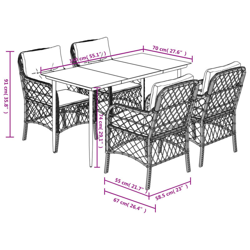 Tuinset – Tuinmeubel – Terrasmeubilair – Buitenmeubilair – Loungeset – Zwart Poly Rattan – Weerbestendig & Comfortabel – Moderne Strakke Design