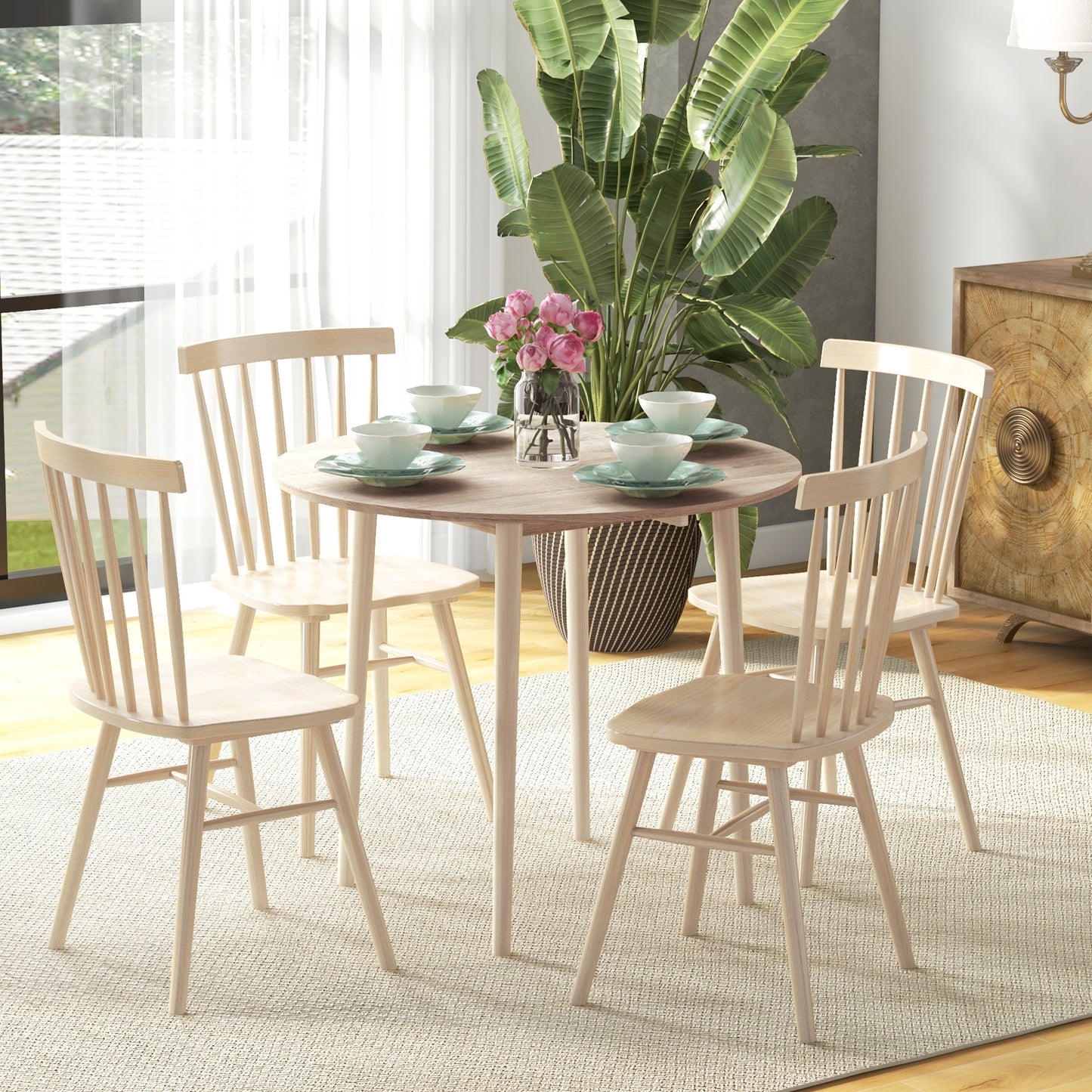 Eettafel – Uitschuifbare Tafel – Klaptafel – Ronde Tafel – Keukentafel – Ruimtebesparend Ontwerp – MDF Met Houten Poot – Ø 89 x 73,5 cm