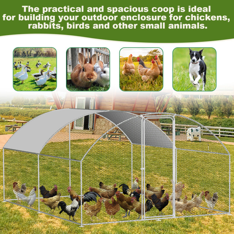 Chicken Coop 6/9/12/18/24m² for Poultry House, Bird Cage, Small Animals with Lock and Door, Safety Lock, Ideal for Outdoor Use, Triangular Roof/Dome, Free Range Enclosure, Steel Construction, PVC-Coated Roof