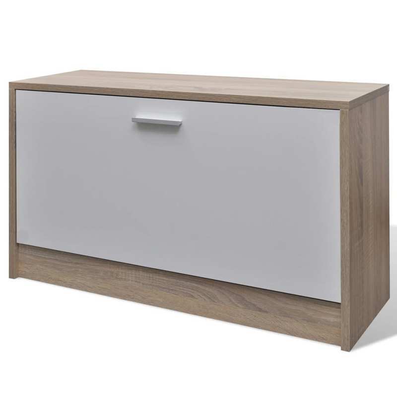 Schoenenkast – Schoenenrek – Schoenenopberger – Schoenenkast smal – Schoenenbankje – 3-in-1 Met Spiegel en Opbergruimte – Duurzaam Hardhout Wit/Natuurkleur – Ruimtebesparend Smal Ontwerp