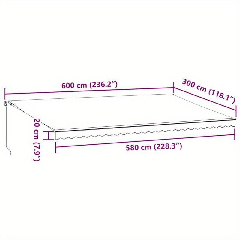 Zonnescherm – Zonwering – Terrasoverkapping – Buitenluifel – Uitvalscherm – Handmatig Inklapbaar – Metaal Frame – 600x300 cm – Antraciet