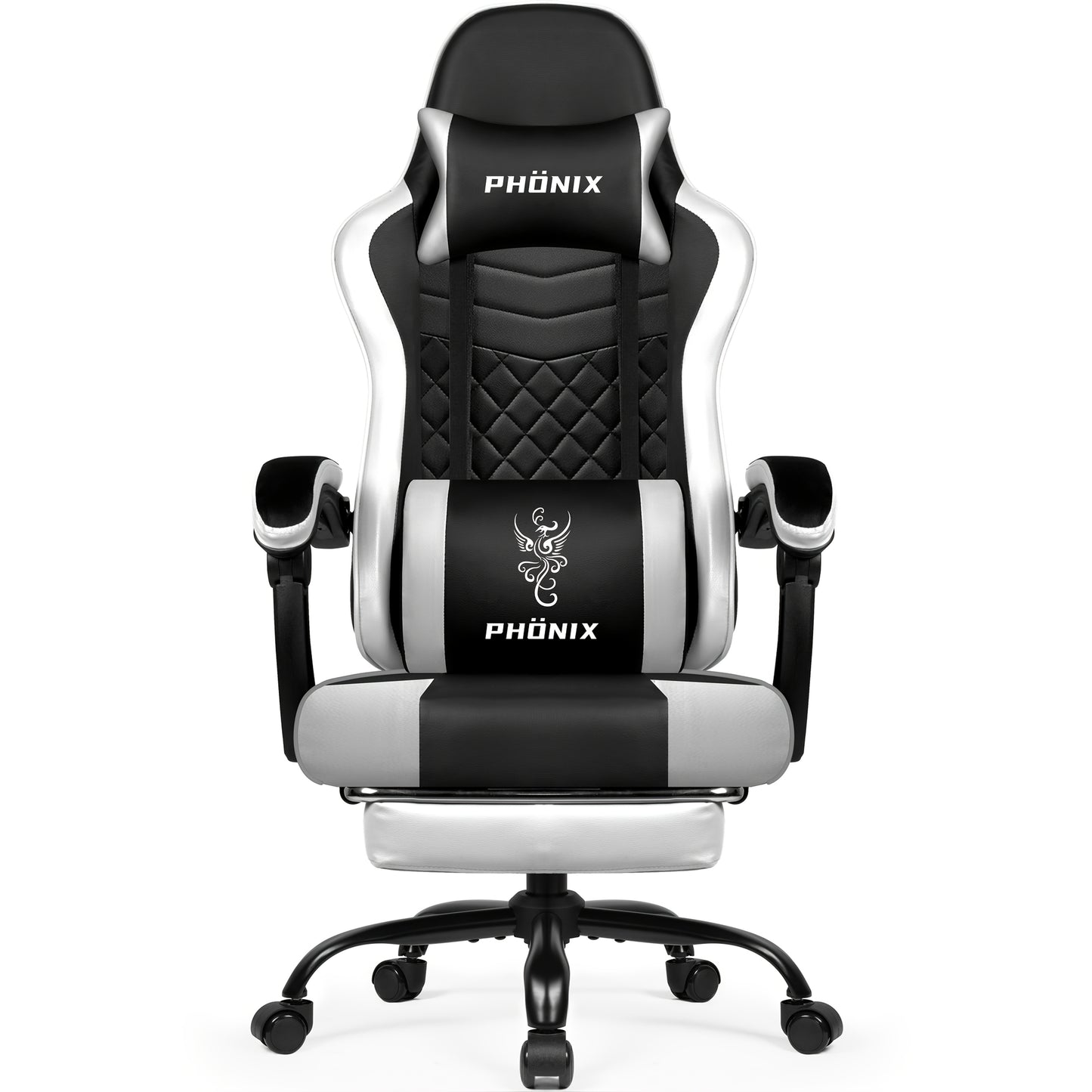Ergonomische Gamingstoel – Bureaustoel – Bureaukruk – Computerstoel – Zithulp – Verstelbare Rugleuning – Inklapbare Voetensteun – Wit – Memory Foam Bekleding – Roestvrij Stalen Frame
