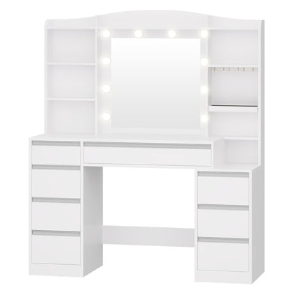 Make-up Tafel – Kaptafel – Schminktisch – Beautytafel – Make-up Organizer – LED Verlichting 3 Kleuren – Groot 90 cm Tafelblad – Wit