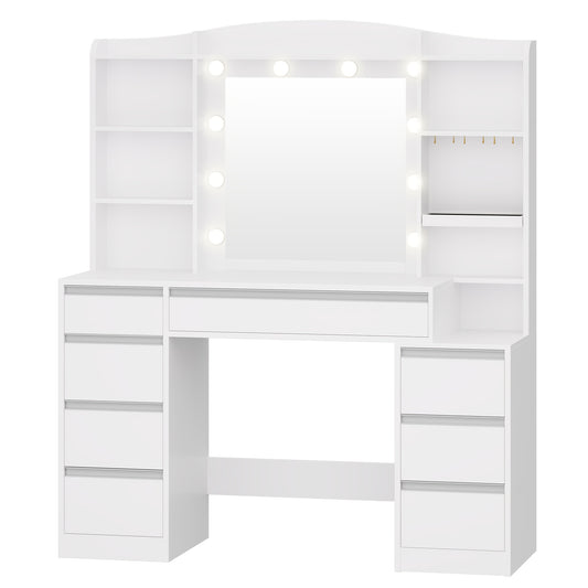 Make-up Tafel – Kaptafel – Schminktisch – Beautytafel – Make-up Organizer – LED Verlichting 3 Kleuren – Groot 90 cm Tafelblad – Wit