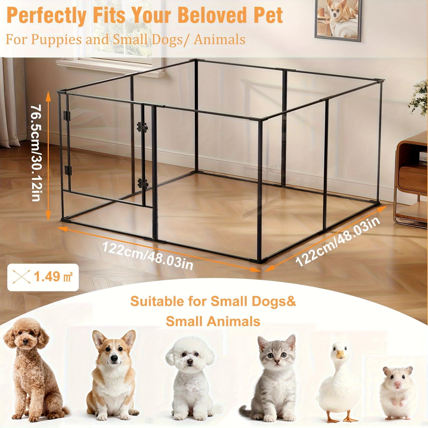 Hondenren – Puppyren – Huisdierenren – Dierenren – Kennel – Acryl Plexiglas – Aluminiumlegering – 122x122 cm – 77 cm Hoog – Opvouwbaar – Met Deur