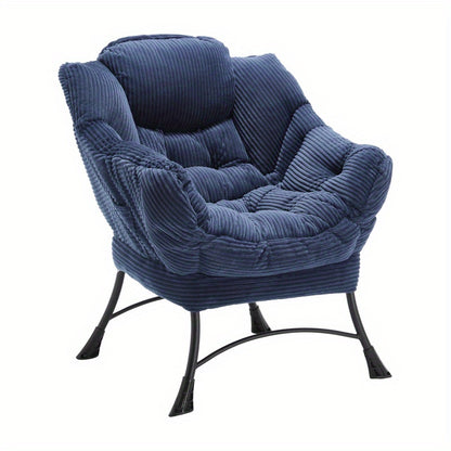 Fauteuil – Lazy Chair – Lounge Chair – Zitstoel – Relaxfauteuil – Navy Blauw – Met Ottoman & Zijvak – Stalen Frame & Flanellen Bekleding