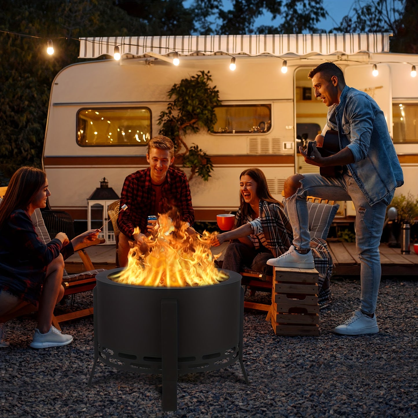 Vuurschaal – Vuurkorf – Tuinhaard – Sfeerhaard – Terrasverwarmer – Rookvrij – 66 cm Carbonstaal – Draagbaar & Stevig Ontwerp