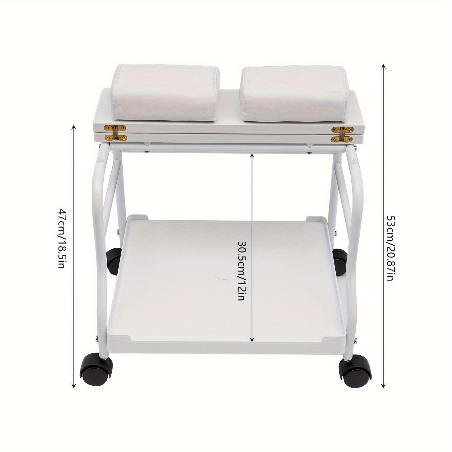 Voettrolley – Spa Trolley – Pedicure Kar – Massage Trolley – Schoonheidstrolley – Inklapbaar – Hoogwaardig Hout en IJzer – 4 Zwenkwieltjes Met Remmen – Draagkracht 18 kg – Wit