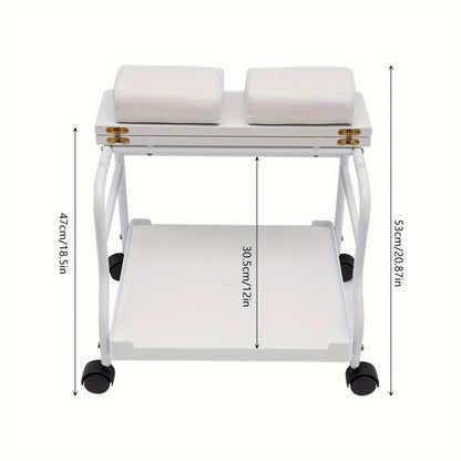 Voettrolley – Spa Trolley – Pedicure Kar – Massage Trolley – Schoonheidstrolley – Inklapbaar – Hoogwaardig Hout en IJzer – 4 Zwenkwieltjes Met Remmen – Draagkracht 18 kg – Wit