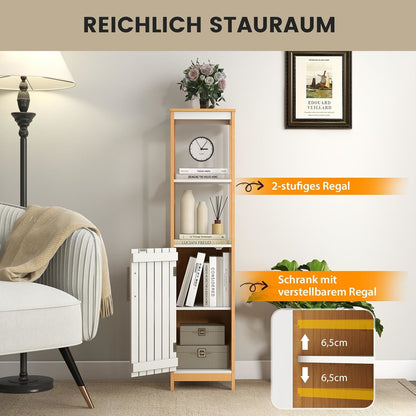 Badkamerkast – Kolomkast – Opbergkast – Badmeubel – Hoge Kast – Smal Hoog – Bamboe & MDF – Verstelbare Planken & Ruimtebesparend Verticale Opbergruimte