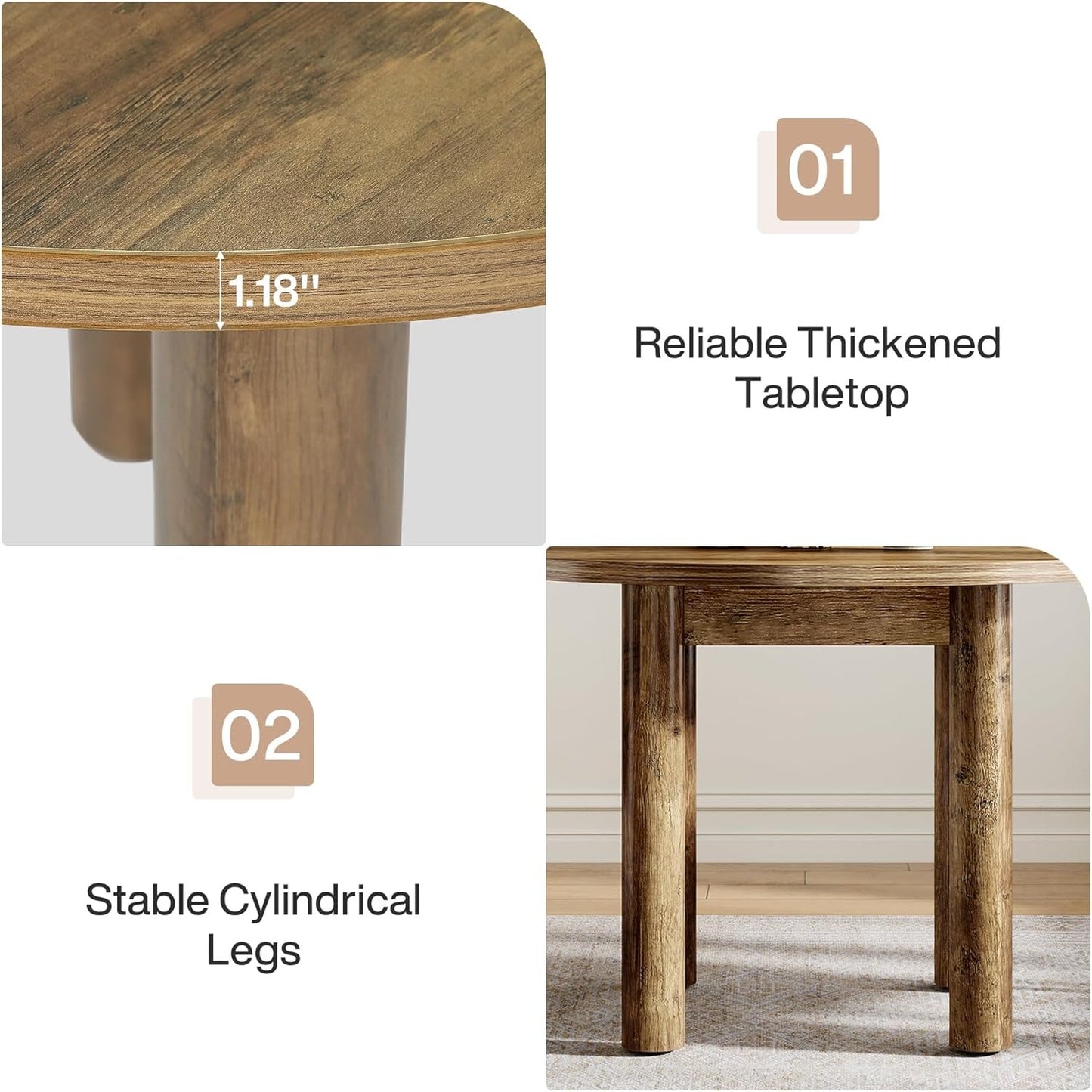 Eettafel – Ronde Tafel – Keukentafel – Eetkamertafel – Tafeltje – 99 cm Diameter – Stevige Rubberhout Poten – MDF Bruin Blad