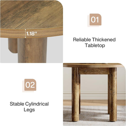 Ronde Eettafel – Eettafel Rond – Keukentafel – Tafel Voor 4 Personen – Landelijke Tafel – 99 cm Diameter – Stevig Geforceerd Hout – Bruine Houtnerfafwerking