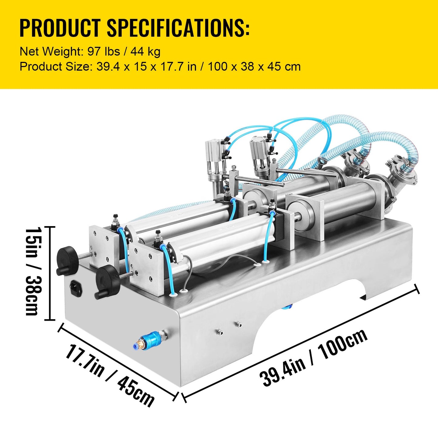 Vulmachine – Vloeistofvuller – Flessenvuller – Pneumatische Vulmachine – Vloeistof Dispenser – Twee Vulmondjes – Roestvrij Staal – Instelbaar 100-1000 ml