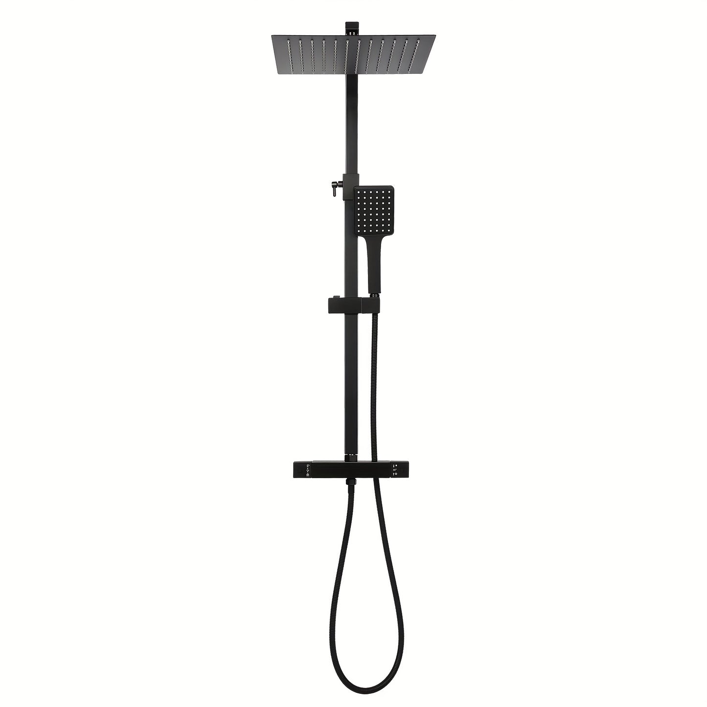 Regendouche – Douchesysteem – Douchekop – Doucheset – Douchekraan – Vierkante 30x30 cm Hoofddouche – Thermostaat Met Veiligheidsstop 38°C – RVS Matzwarte Afwerking