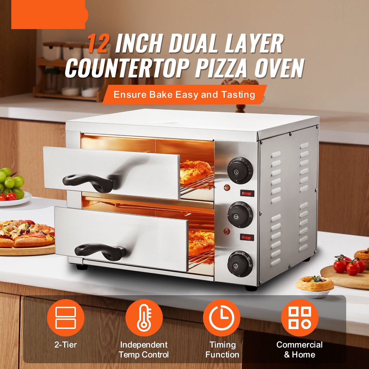 Elektrische Pizzaoven – Pizzaoven – Pizza Bakoven – Pizza Oven Voor Thuis – Pizza Oven Camping – RVS Roestvrij Staal – 305 mm Ø – Instelbare Temperatuur En Timer