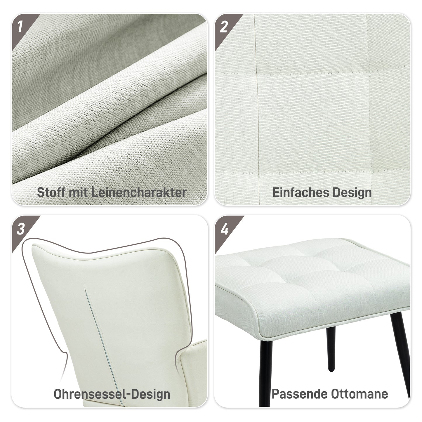 Schommelstoel – Schommelzetel – Schommelstoel Met Voetenbank – Relaxstoel – Wiegstoel – Creme Wit – Zacht Schommelmechanisme – Linnenlook Stof