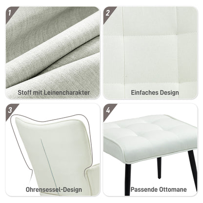 Schommelstoel – Schommelzetel – Schommelstoel Met Voetenbank – Relaxstoel – Wiegstoel – Creme Wit – Zacht Schommelmechanisme – Linnenlook Stof