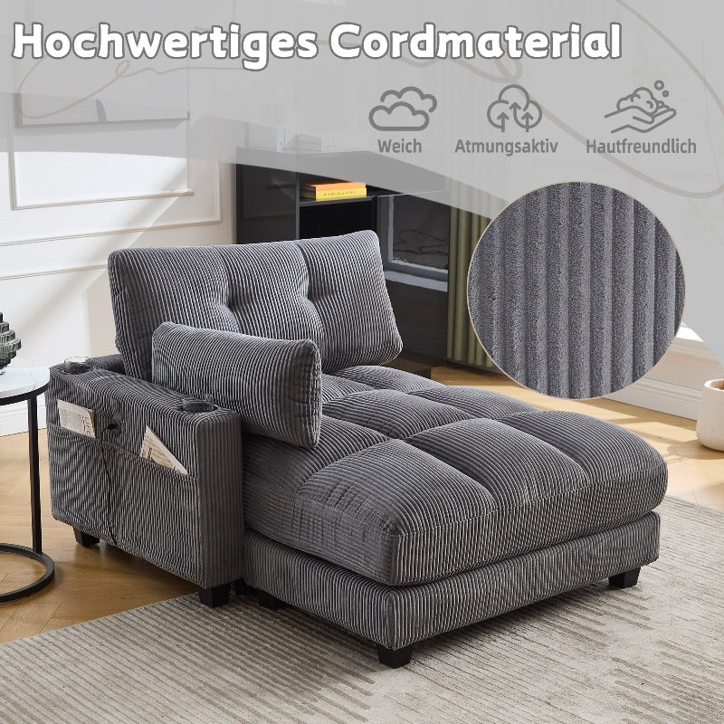 Palmen Stoel – Lounge Stoel – Relaxstoel – Recliner – Zetel – Met Fluffy Gestreepte Kussens – Met 3 Bekerhouders & Zijvak – Stevig Metalen Frame – Met Zachte Bekleding
