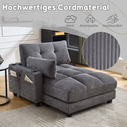 Palmen Stoel – Lounge Stoel – Relaxstoel – Recliner – Zetel – Met Fluffy Gestreepte Kussens – Met 3 Bekerhouders & Zijvak – Stevig Metalen Frame – Met Zachte Bekleding