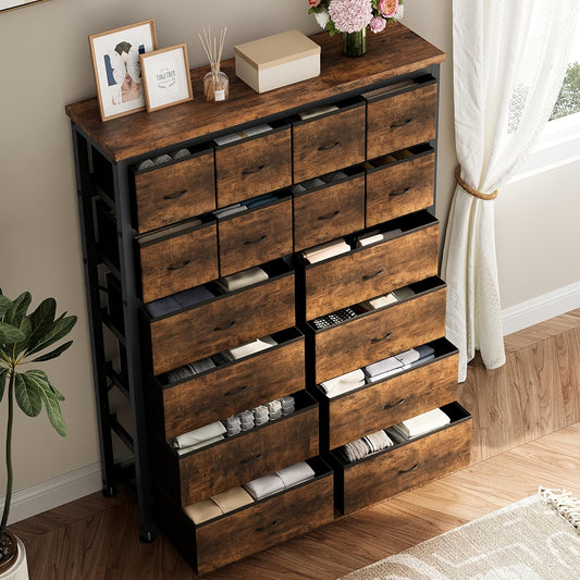 Ladeblok – Ladekast – Rolcontainer – Bureaukast – Archiefkast – 16 Lades – Stalen Frame met Houten Bovenblad – Compact 81x41x69 cm
