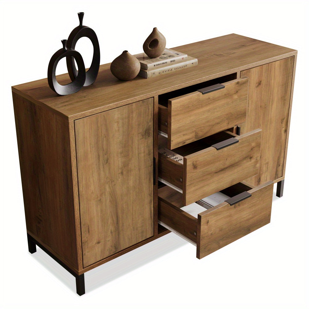 Dressoir – Kast – Opbergkast – Sideboard – Buffetkast – Donker Eiken – 120x40x76 cm – Verstelbare Planken – 3 Laden & 2 Deuren