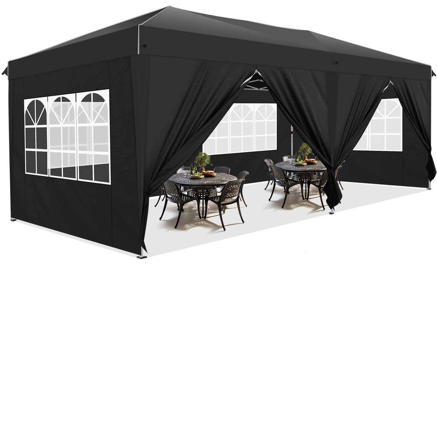 Partytent – Paviljoen – Feesttent – Vouwtent – Overkapping – Inklapbaar – 3x6 m – 6 Zijwanden – Eenvoudige Een-Klik Installatie – Zwart