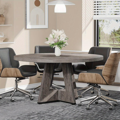 Eetkamertafel – Eettafel – Keukentafel – Ronde Tafel – Tafel – 120 cm Rond – Massief Houten Tafelblad – Grijs