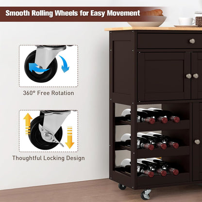 Keukentrolley – Keukenkast – Serveerwagen – Opbergtrolley – Rolwagen – MDF Hout – Wieltjes Met Rem – Compact Mobiel Organiseerbaar