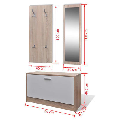Schoenenkast – Schoenenrek – Schoenenopberger – Schoenenkast smal – Schoenenbankje – 3-in-1 Met Spiegel en Opbergruimte – Duurzaam Hardhout Wit/Natuurkleur – Ruimtebesparend Smal Ontwerp
