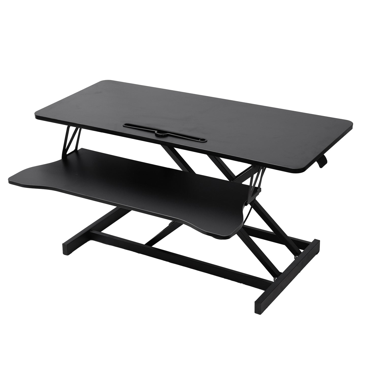 37-Inch Wide Height-Adjustable Dual Monitor Desk Converter with Manual Gas Spring Lift (46.99cm Raised Height) - Heavy-Duty Metal Frame for Office, Space-Saving Computer Workstation, Desktop Stand Compatible with Two Monitors
