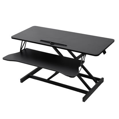37-Inch Wide Height-Adjustable Dual Monitor Desk Converter with Manual Gas Spring Lift (46.99cm Raised Height) - Heavy-Duty Metal Frame for Office, Space-Saving Computer Workstation, Desktop Stand Compatible with Two Monitors