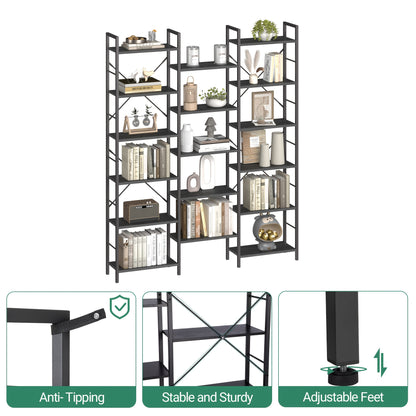 Bookcase, Standing Shelf With 17 Shelves, Closet Storage System, Adjustable Spacing, Book Shelf With Metal Frame, For Living Room, Bedroom, Home Office, Mounted Closet Systems - QUORE